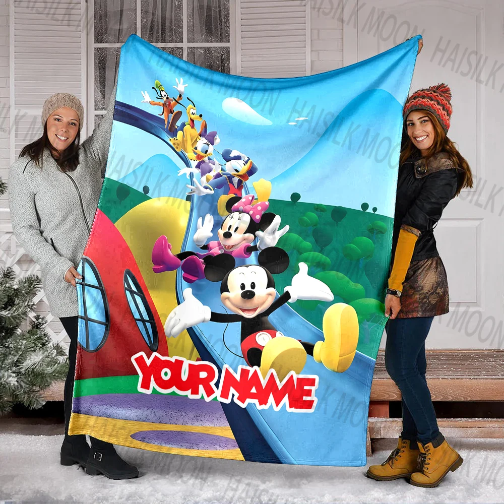 (Memo U Name) Mickey Mouse and Friends Printed Blanket Can Be Custom with Name, Soft and Warm, Suitable for Home, Office, Car