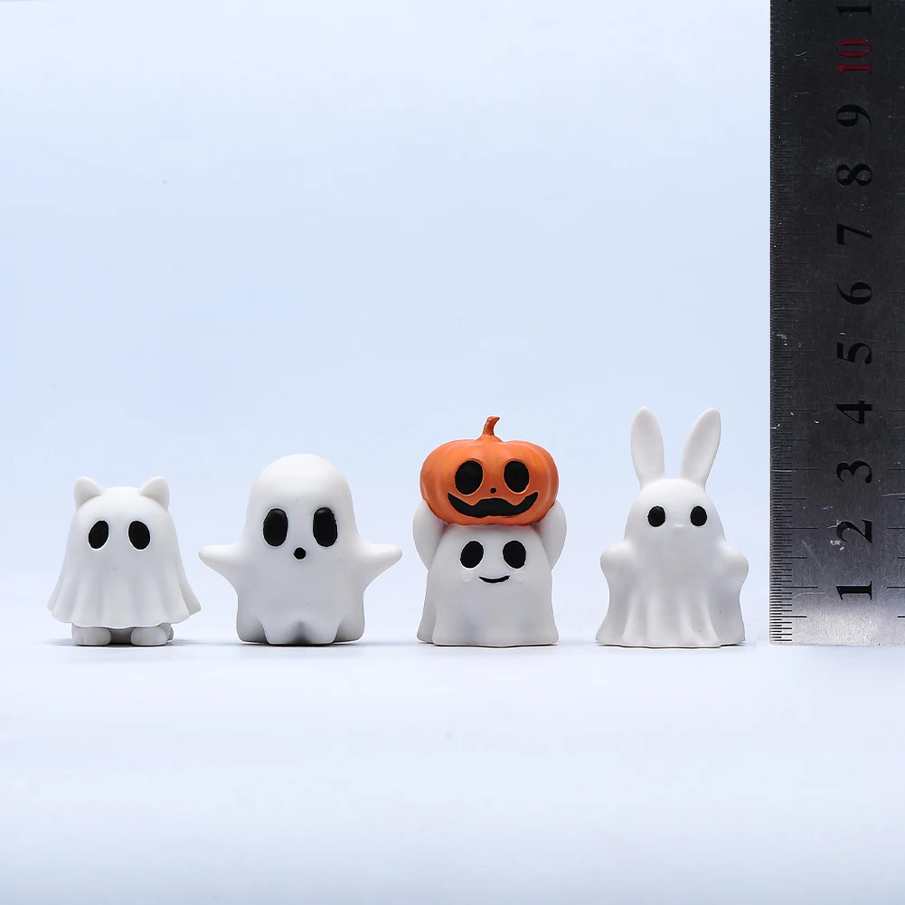 4PCS Halloween Decoration Set 3D Printed Mini Ghost Resin Statue Small Scary Ghost Figurines for Home Tabletop Party Decor
