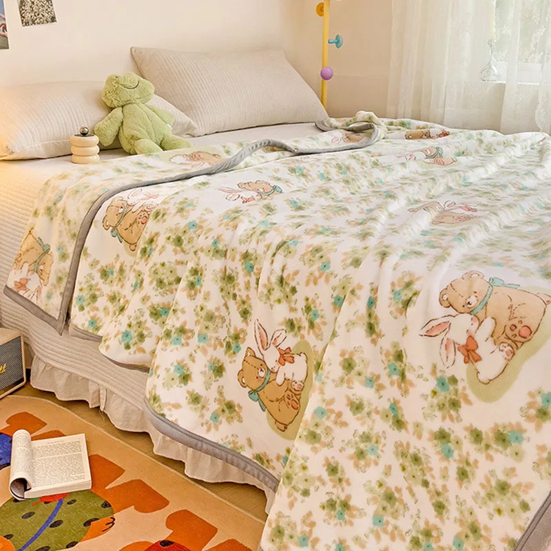 A-Class Cartoon Milk Velvet Blanket Coral Fleece Summer Multi-Purpose Sofa Cover Soft Casual Printed Blankets for Queen Double