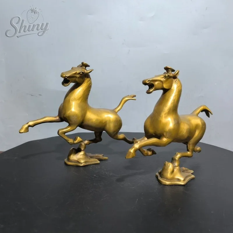 2pcs Antique Horse Stepped Swallow Statue Zodiac Horse Sculpture Feng Shui OrnamentMetal Craft Home Decorations