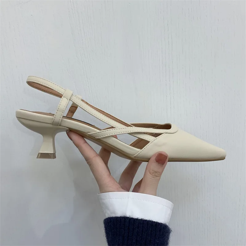 туфли женскиеFrench Women Shoe 2023 Summer Elegant Low Heel Sandals Fairy Pointed Thin Heels Temperament Fashion Shoe Taconesكعب