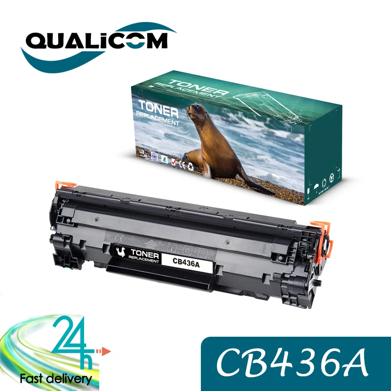 Qualicom-Cartouche de Toner Compatible avec Puce pour HP LaserJet, CB436A, 36A, 436A, P1505, P1505n, M1120, M1120n, M1522nf, M1522n