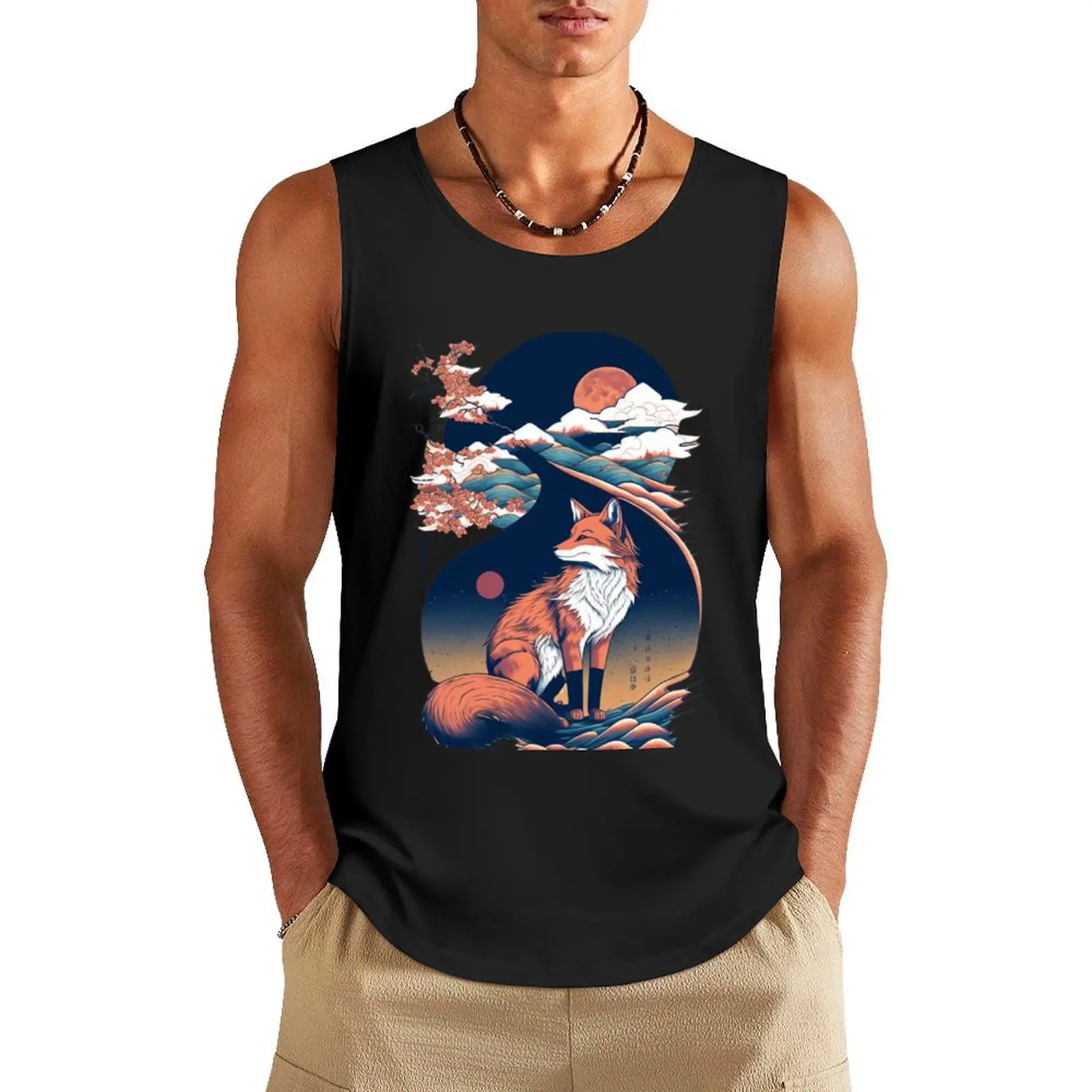 

Japanese Fox Tank Top cute tops Men's vest men clothing muscular man