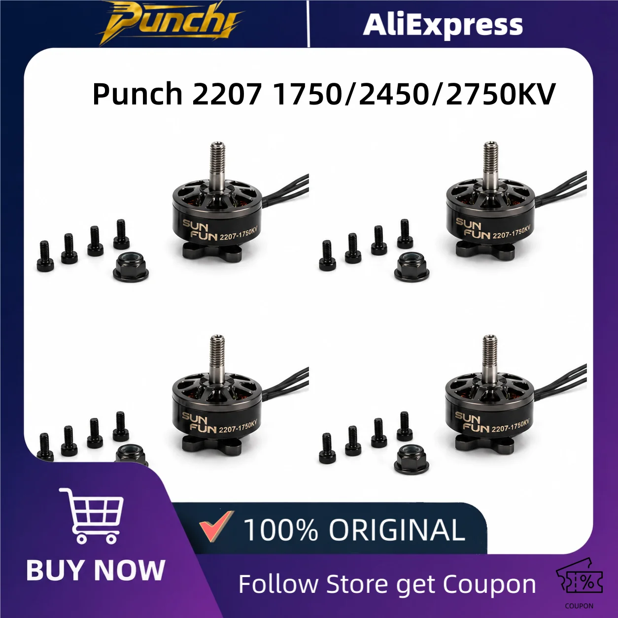

4pcs SUN FUN 2207 1750KV 2450KV 2750KV CW Thread FPV Racing Brushless Motor For RC Drone Quadcopter Spare Parts