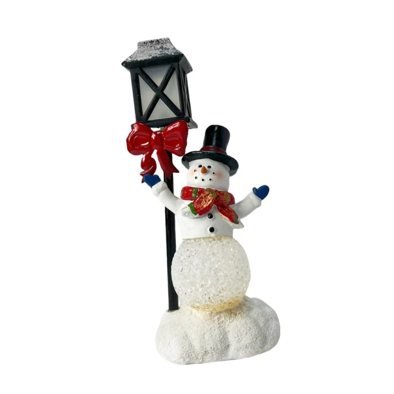 Resins Satas Snowmans Christmas Figurines with Light Up LED Lampost for Festives Home Decoration