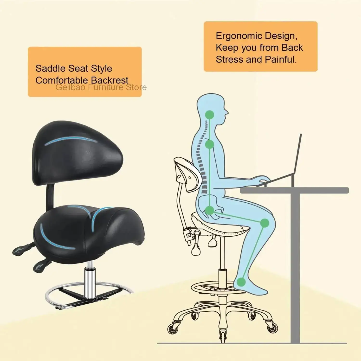 

for Swivel Adjustable Stool Chair Hydraulic Rolling Salon Spa Beauty Massage Dental Clinic Home Office Use(Black)