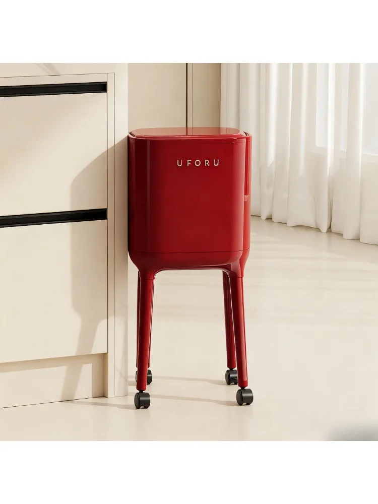 

No-Bend Waist High-legged Tra Can Luxury Large Capaci Kitchen Living Room Mobile Cover Household Cleaning Tools Garbage Can