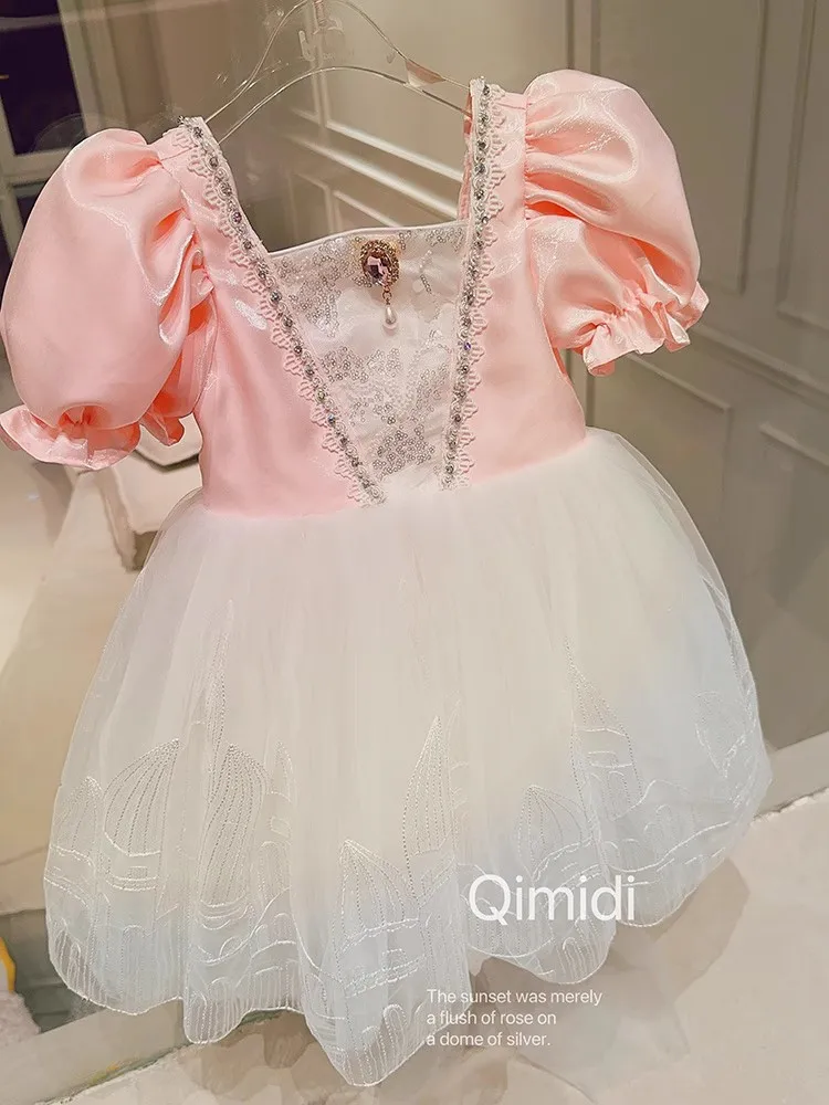 1-12years Handmade Flower Girls Princess Up Kids Birthday Dress Children's Clothing Girls' Children's Mesh Dress  EID Dress