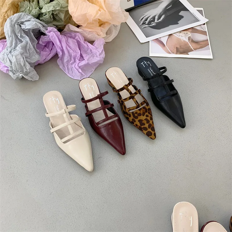 レオパード柄シューズ-浅履き-ローヒール-スリッパ-カジュアル-カバートゥ-スリッパ-レディース-ラグジュアリー-2025-メリージェーンズ-ローマ風-ファブリック-ヒョーフヒール-ラバー-pu