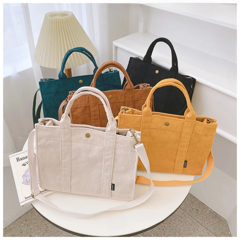 Autumn and Winter Leisure Large Capacity Shopping Bags Fashion Corduroy Canvas Tote Simple Tote Commuter Shoulder Bag for Women