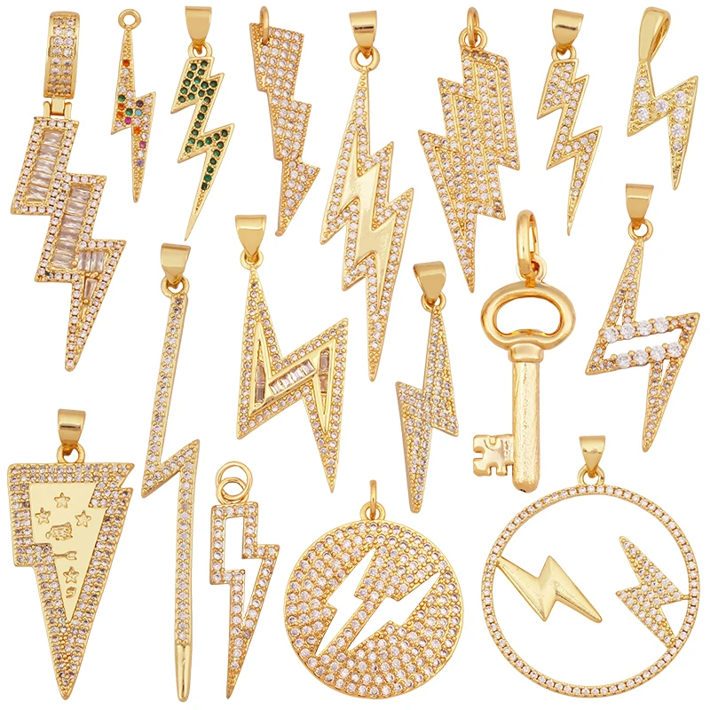 Trendy Lightning Star Pattern Geometry Charm Pendant,Real 18K Gold Plated Zircon Jewelry Necklace Accessories Supplies S09