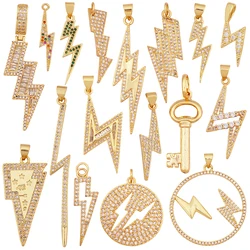 Trendy Lightning Star Pattern Geometry Charm Pendant,Real 18K Gold Plated Zircon Jewelry Necklace Accessories Supplies S09