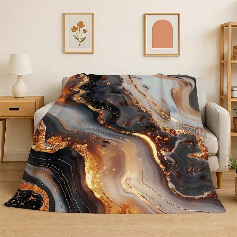 Luxurious Marble Nordic Art Colorful Stones Flannel Blanket Soft Throw Blanket for Bedroom Living Room Bed Travel Camping Picnic