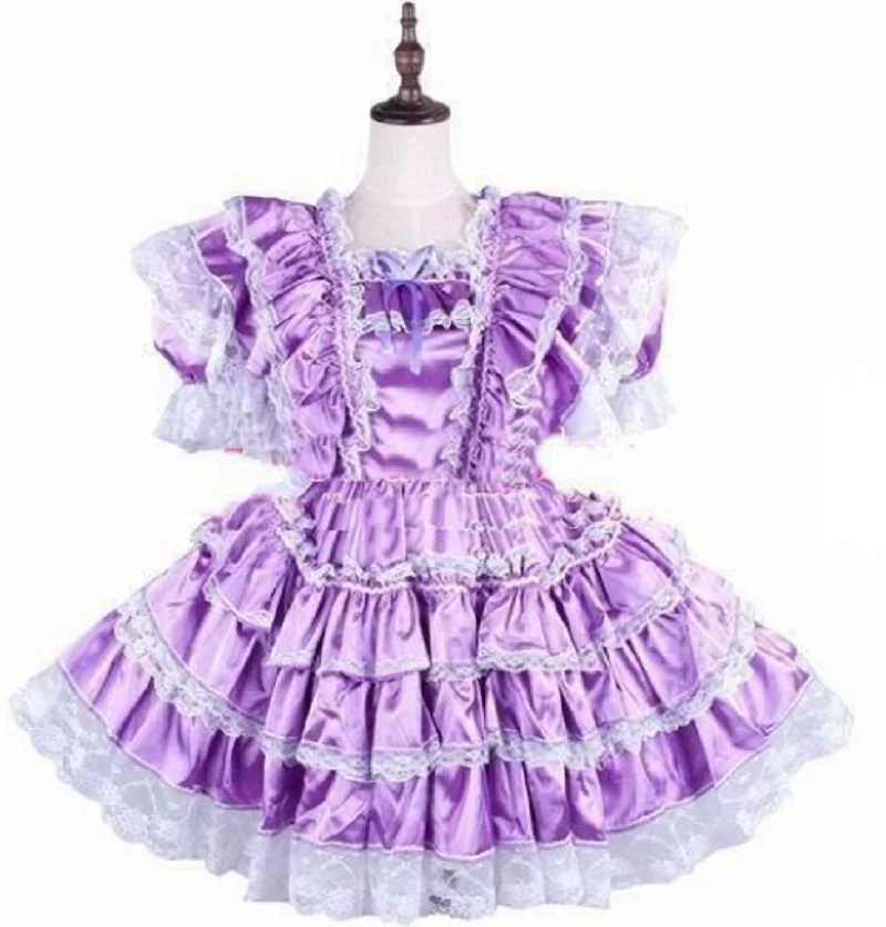 Robe de soirée sexy Lolita Sisi, en dentelle violette, à volants, en satin, verrouillable, pour filles