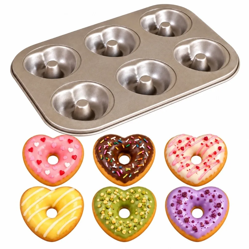 Durable Six Cavity Donut Pan Nonstick Coating Carbon steel Cake Baking Tray Oven Safe Easy Release Muffin Mold Home Baking