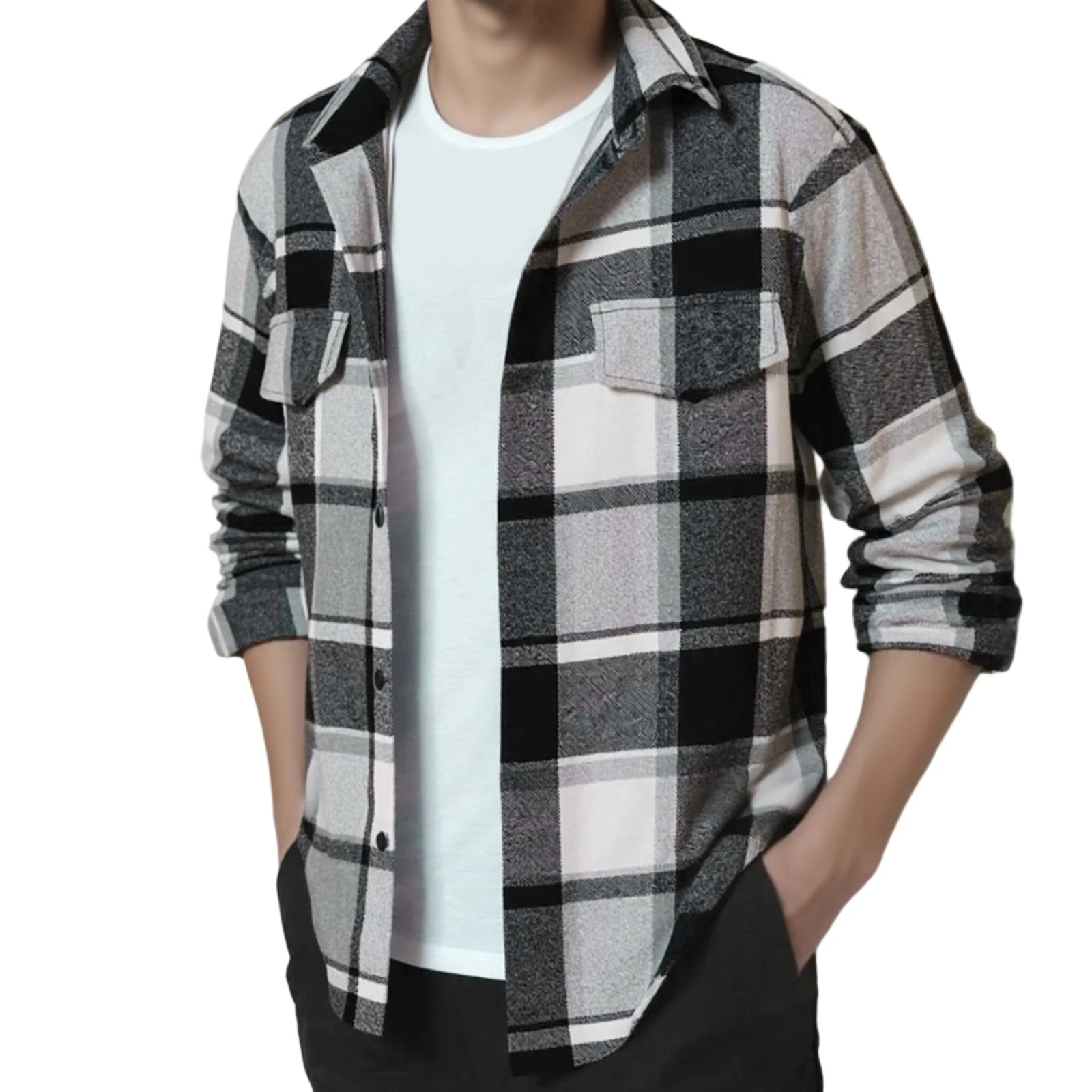 

Men s Shirts Long Sleeve Casual Lightweight Lapel Neck Button Down Plaid Fall Shirt Jacket