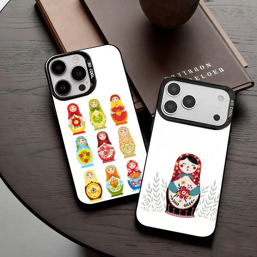 

R-Russian Art M-Matryoshka Phone Case For iPhone17,16,15,14,13,12,11 Plus,Pro Max Black Candy Silver Plated Cover