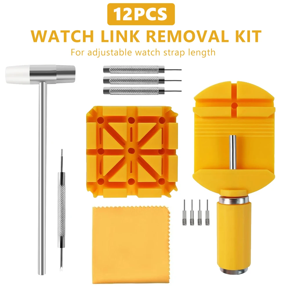 12 unids/caja herramienta de correa de reloj para relojes pasadores de correa reemplazo y cambio de longitud conjunto de herramientas de relojero Kit de herramientas de extracción de eslabones de reloj