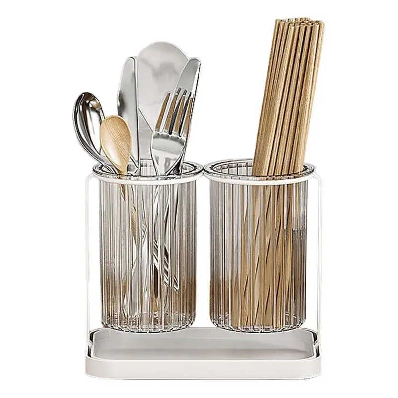 

Knife Spoon Holder Multi-Function Utensil Holder 2 Clear Cups Utensil Organizer Kitchen Tool Holder Drainer Storage Box Rack