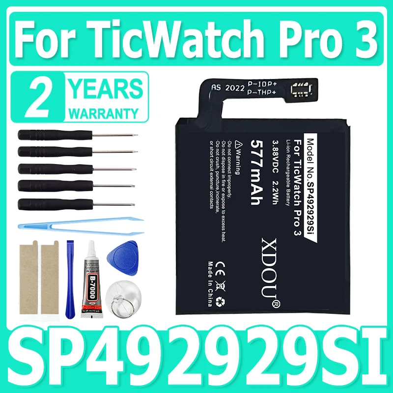 577mAh New 3.88V SP492929SI Watch Battery For TicWatch Pro 3 GPS Wear OS Smartwatch WH11013 Bateria + Tools