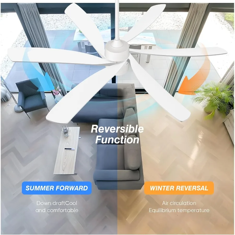 64-Zoll-Deckenventilator in Weiß mit Licht für große Terrassen im Freien, 6-flügeliges Design, geräuschloser Gleichstrommotor, hohe CFM-Leistung, modern