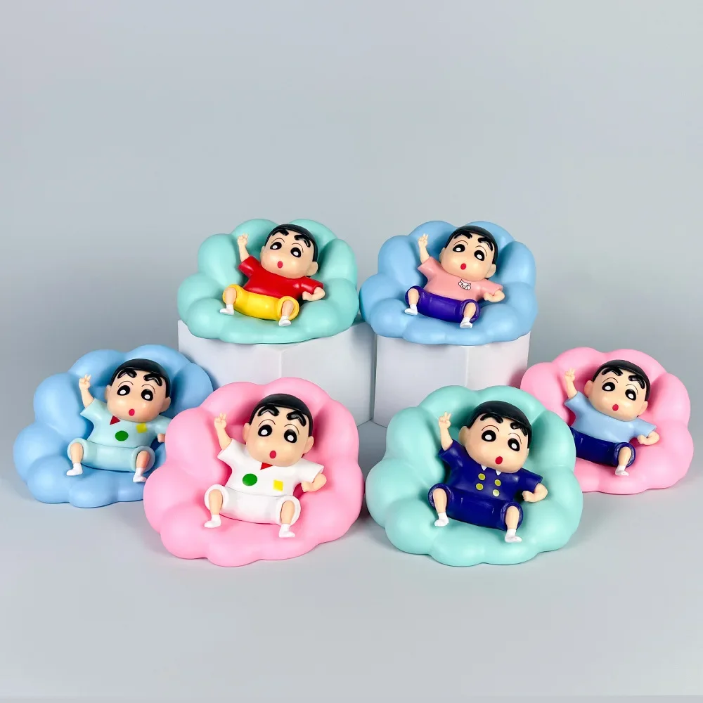 6Types Crayon Little Newbie Figure Animation Ornaments Cloud Pajamas Nohara Shinnosuke Sleeping Position Model Cartoon Doll