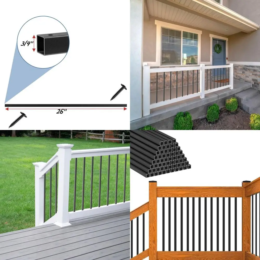 Set of 25 26 x 3/4 Hollow Square Black Metal Balusters for Deck Railing and Staircase