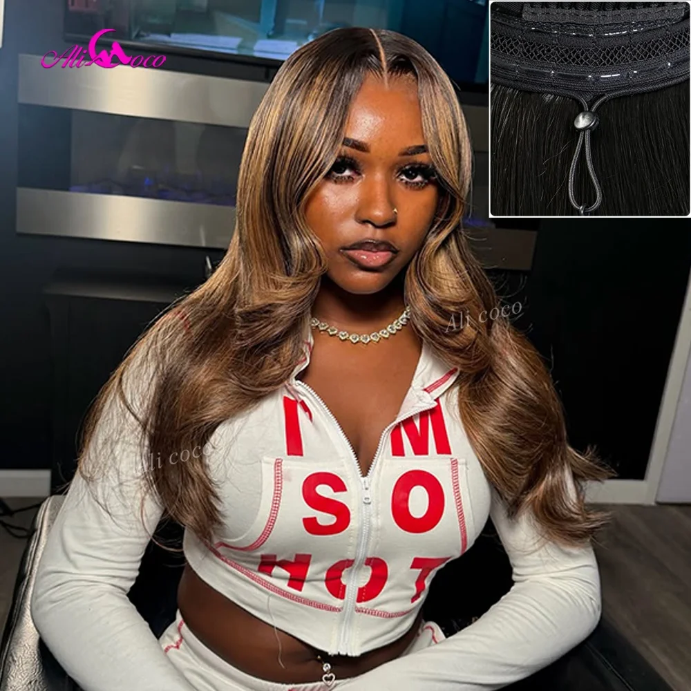 Drawstring Natural and Brown Transparent 13x4 13x6 HD Lace Frontal Body Wave Human Hair Highlights 5x5 Lace Closure 180 Density