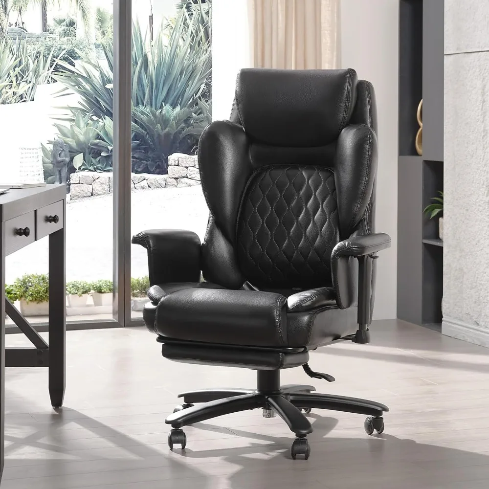 

500lbs Executive Office Chair with Adjustable Lumbar Support Cushion for Back Pain, High-Back with Wide Seat and Foot Rest