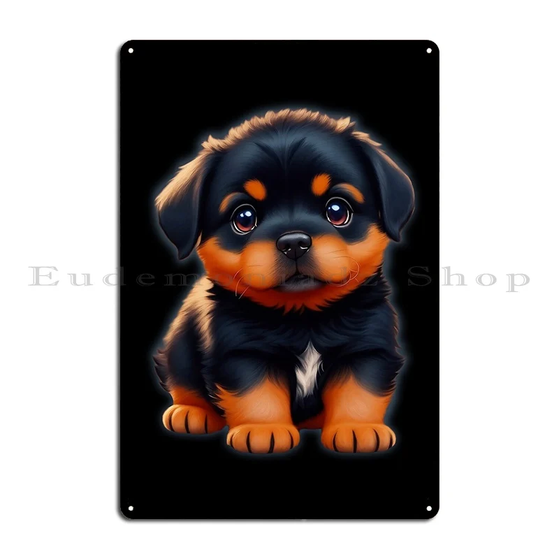 Cute Tiny Hyperrealistic Rottweiler Metal Plaque Poster Club Cinema Designing Garage Funny Tin Sign Poster