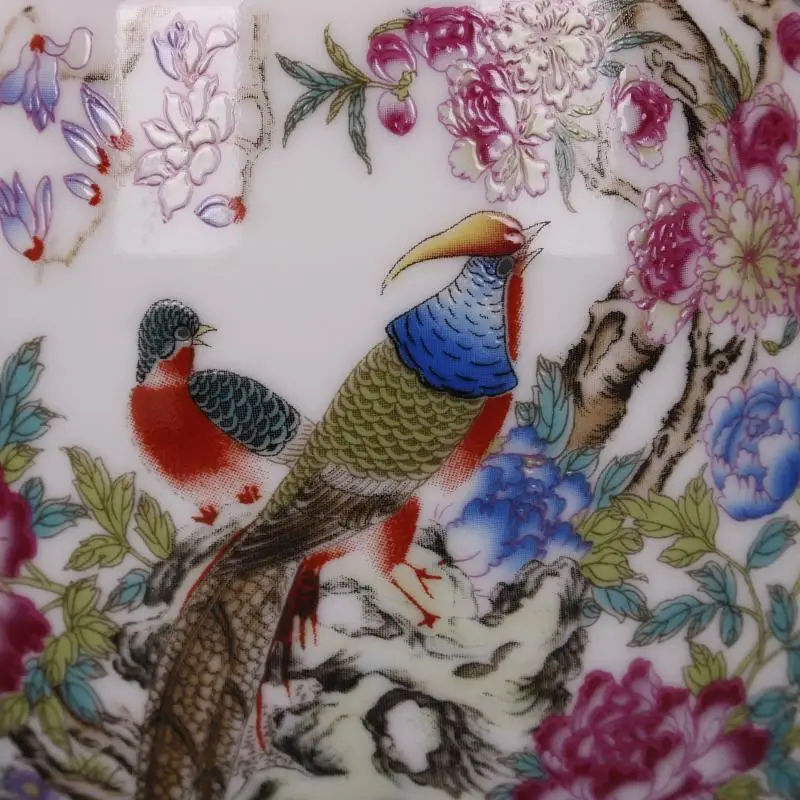 Chinese Enamel Porcelain Qing Qianlong Flowers Birds Design Vase 10.23 inch
