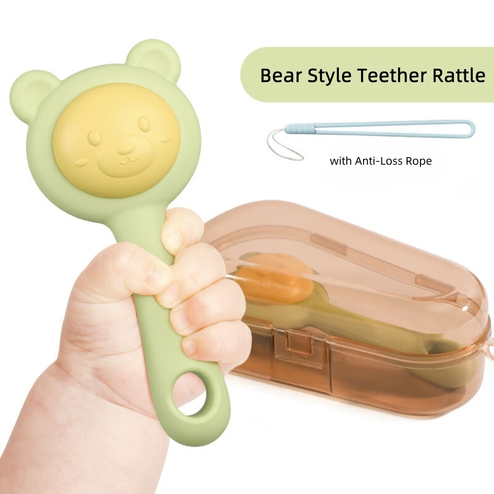 Teether Rattle Toy for 18M+, Food Grade Silicone Rabbit Bear Animals Toy, Sensory Toys for Toddlers, Travel Toys for Babies