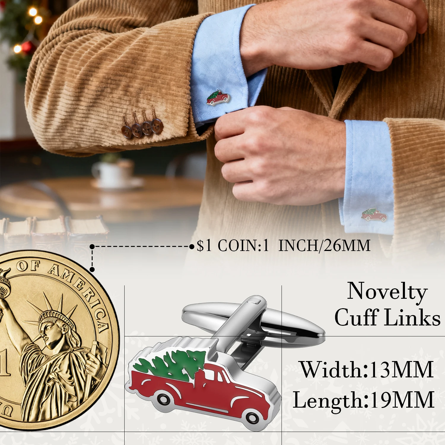 Men Christmas Truck Cufflinks Stainless Steel Novelty Enamel Cuff Links for French Shirt Holiday Party Gift HAWSON