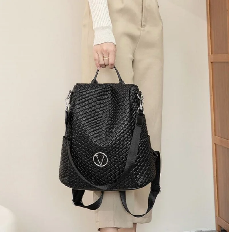 Korean Fashion Luxury Multifunctional Anti Theft Travel Backpacks Women's Large Capacity Leather Shoulder Bags School Bag Totes