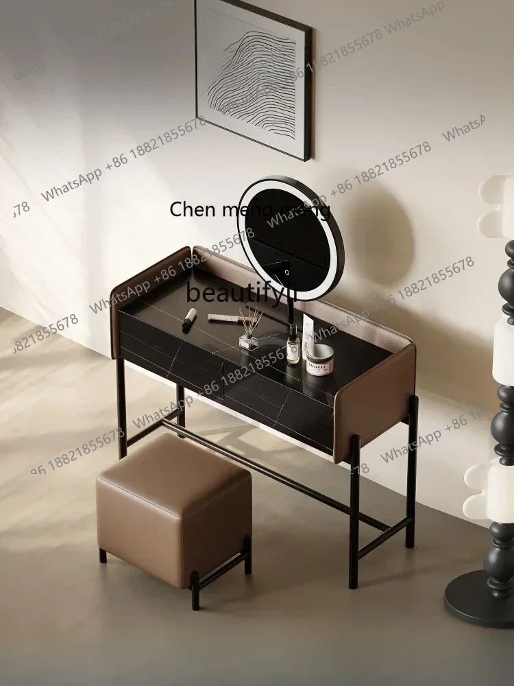 New Arrivals Saddle Leather Stone Plate Dresser Modern Minimalist High-End Makeup Table Storage Minimalist Design S8350