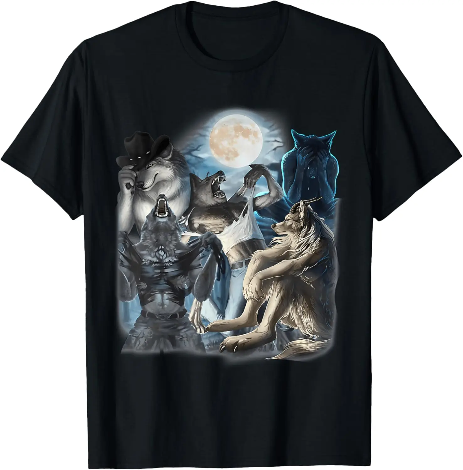 Alpha Wolf Howling Moon Vintage 90'S Retro Wolf Men Boy T-Shirt