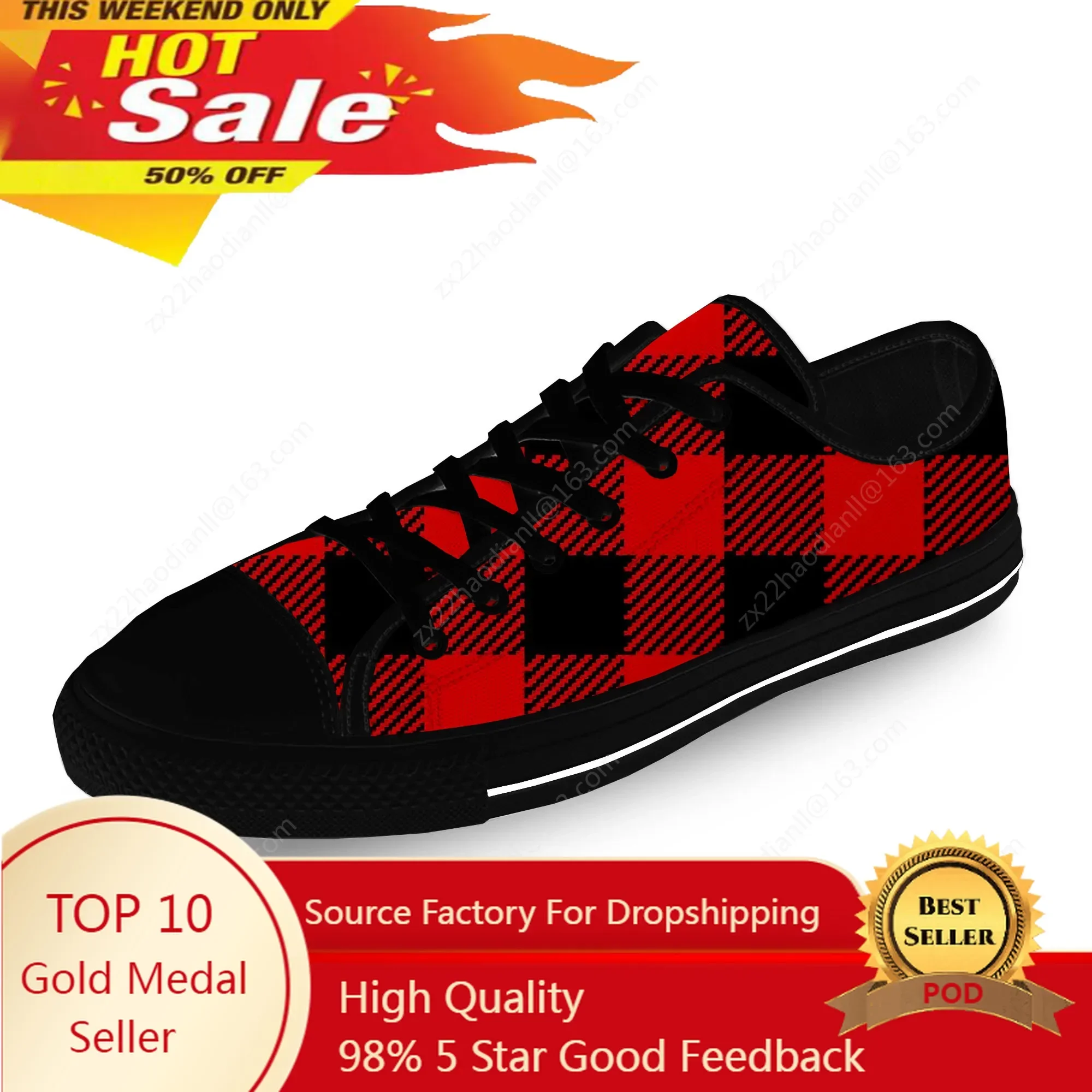 Buffalo Plaid Pattern Cool Cute Casual Cloth 3D Print Low Top Canvas Fashion Shoes Men Women Lightweight Breathable Sneakers