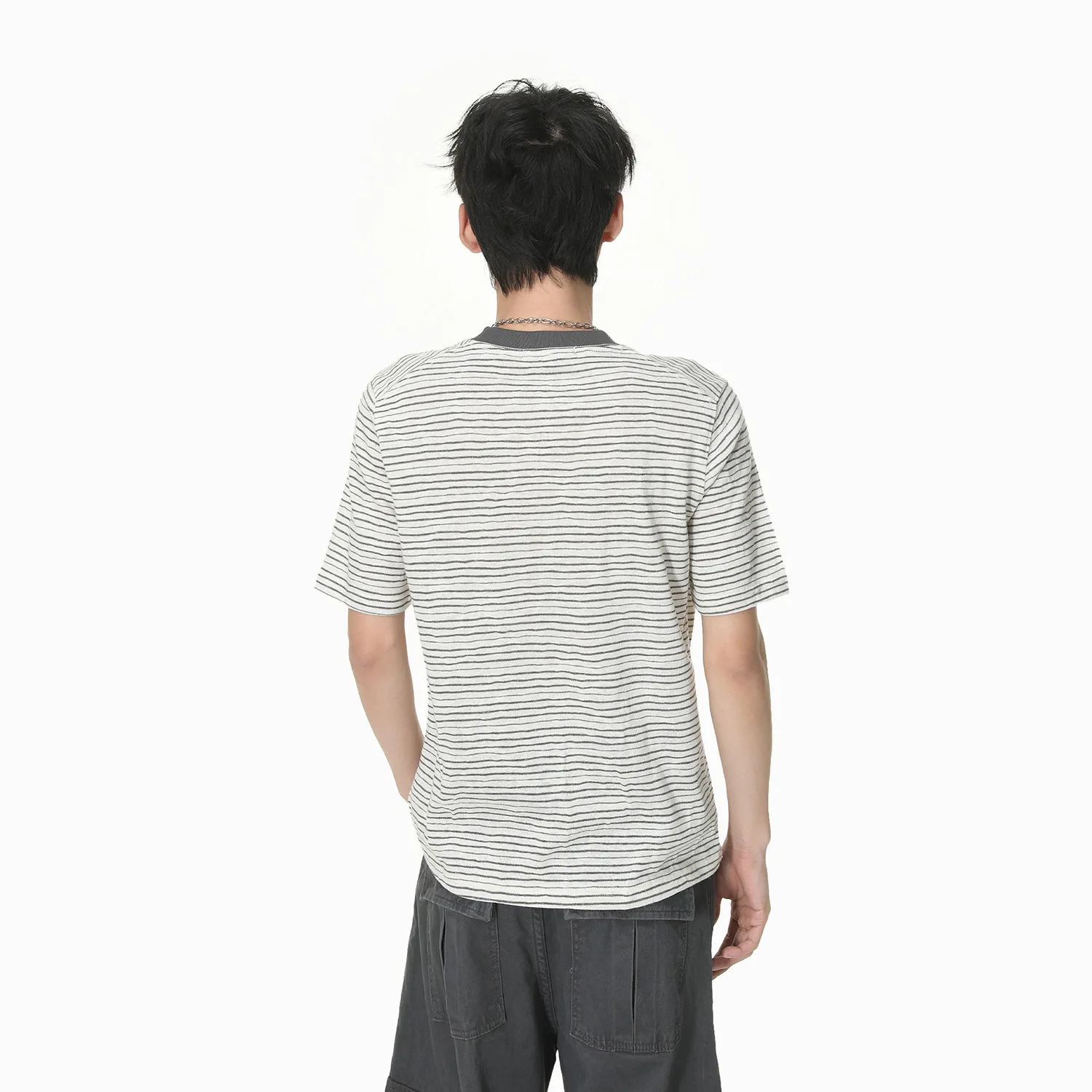 American Style Summer New Fashion Men's Color-coded Short Sleeve O-neck Striped T-shirts Male Casual Trendy Simple Top Clothes
