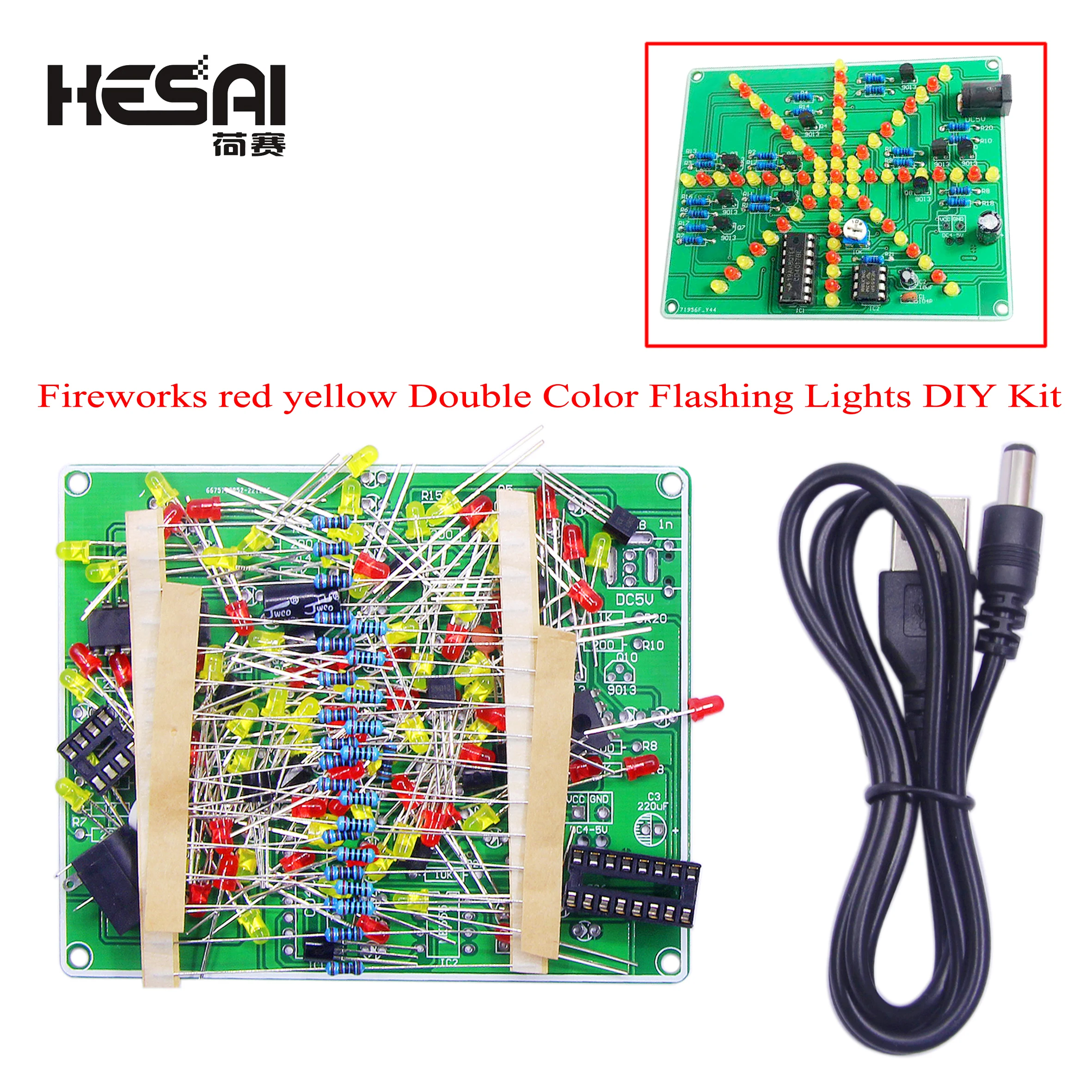 Fireworks Red Yellow Double Color Flashing Lights DIY Kit Strobe NE555 + CD4017 Electronic Practice Learning Kits Suite Parts