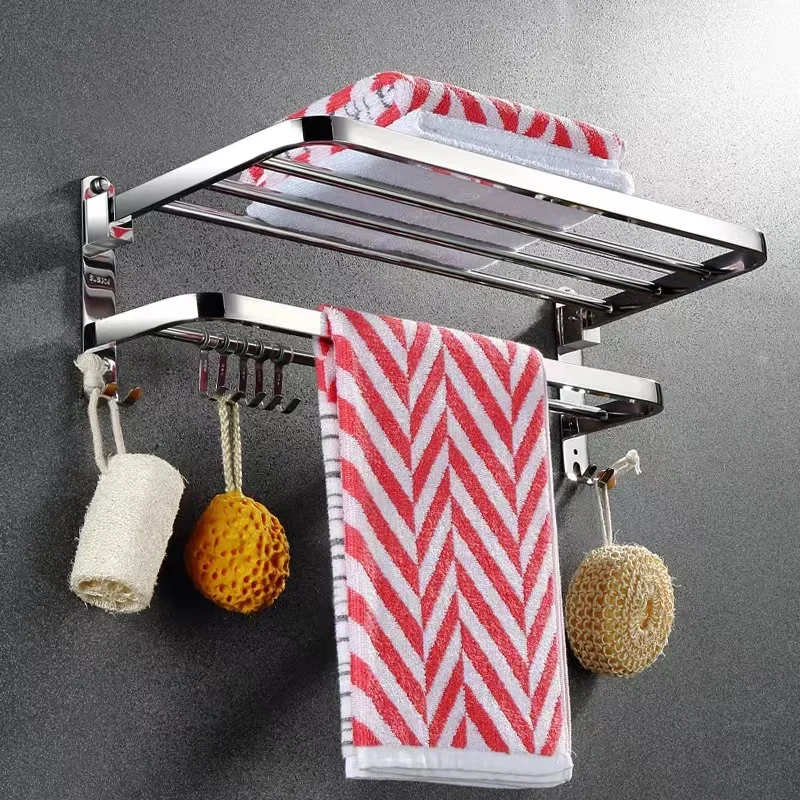 Towel Rack Bathroom Shelves Punch Free Shower Shelf Bathroom Shampoo Clothes Holder Storage Basket Tray Bath Organizer Hanger