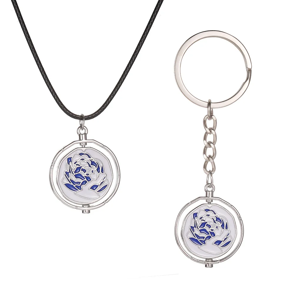 Fashion Ekko Rotating Keychain Anime Powder Blue Rose Necklace Jinx Cosplay Gift Keychains Themed Fans Gifts