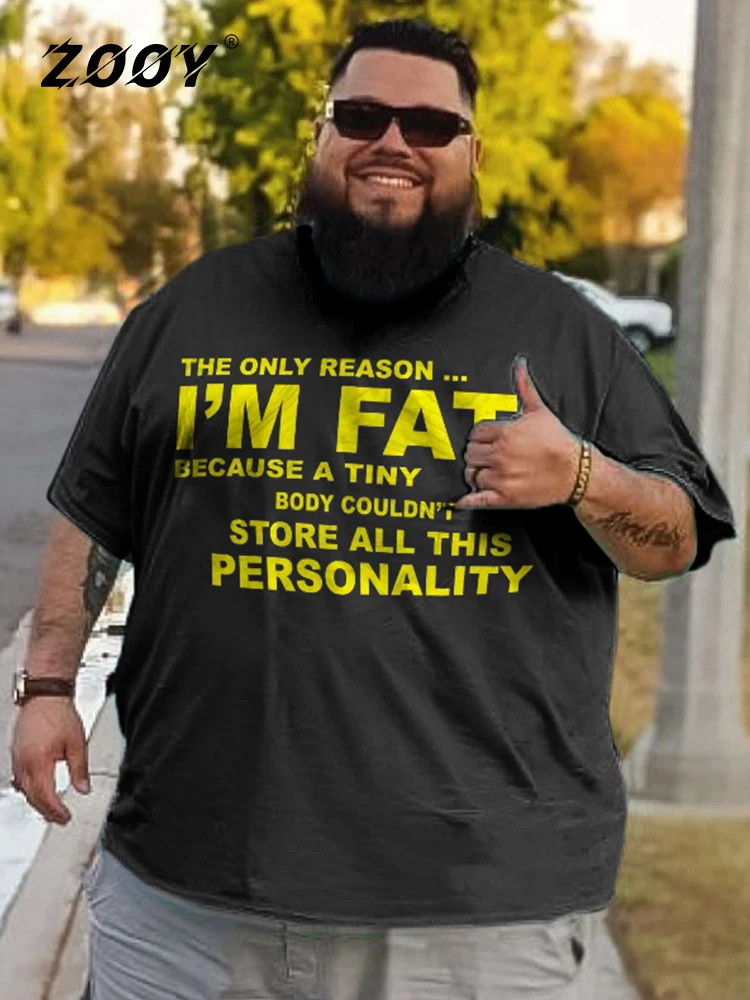 

Plus size men's T-shirt "I am fat" letter short sleeve T-shirt letter printing oversized T-shirt