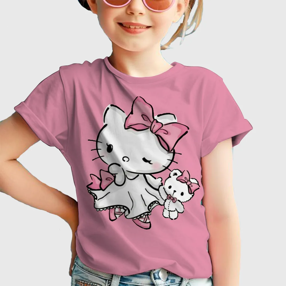 

Children's Clothing Girls T Shirt Hello Kitty Friend Printed Cute Cartoon Kids Short Sleeve Tops Animal Boys Summer O Neck Tees
