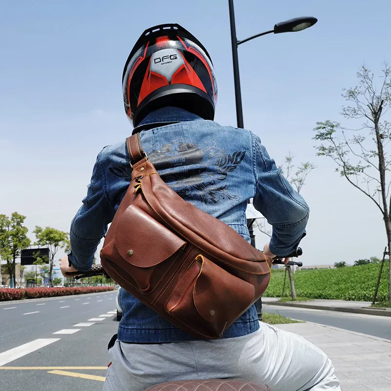 【Premium】For Cycling bags, cowhide motorcycle crossbody bags, backpacks, leather Aramco motorcycles, vintage cross-shoulder ride