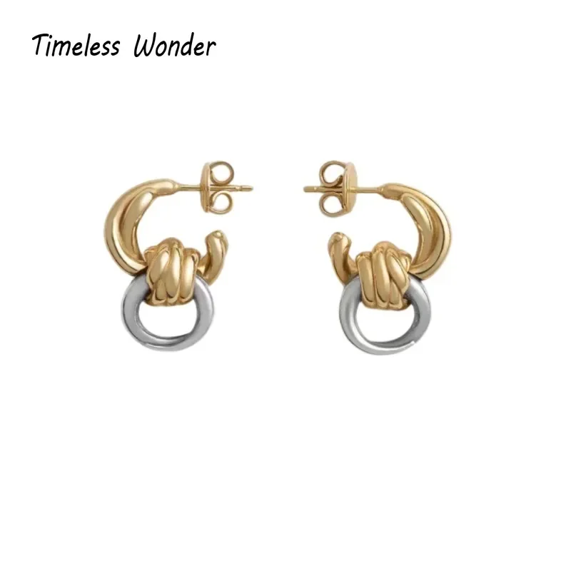 

Timeless Wonder Brass Geo 3 Tone Stud Earrings for Women Designer Jewelry Punk Luxury Trendy Runway Rare Top Sweet Cute 1376