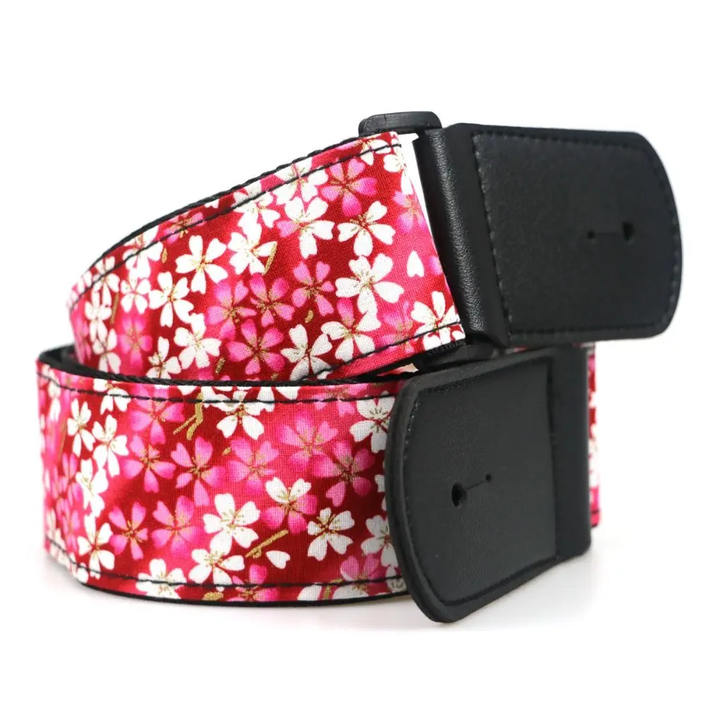 Vintage Guitar Strap Embroidered Print Cherry Blossom Electric Guitar Belts Waves Ethnic Style Guitar Shoulder Belt Bass