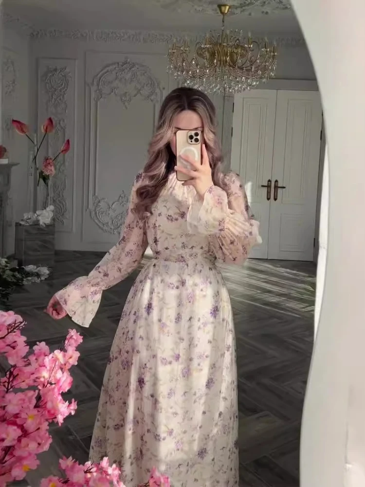 Eid Party Dress for Women Floral Chiffon Sweet Vestidos Eid Muslim Abaya Dress Jalabiya Ramadan Dubai Abayas Arab Long Robe 2024