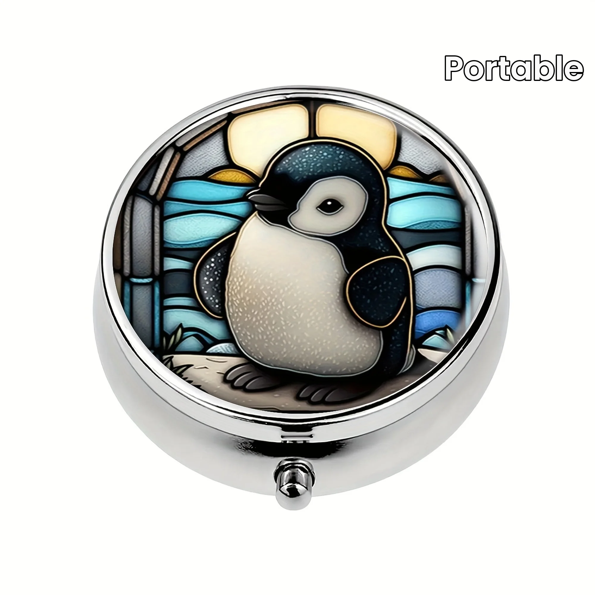 

Penguin Round Pill Box,3 Grid Mini Decorative Pocket Wallet Pill Box,Portable Travel Pills Vitamin Holder Organizer Pill Box