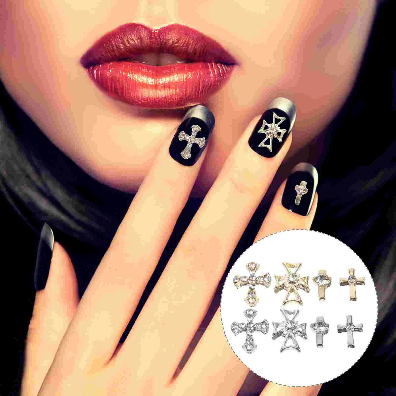 80 Pcs Manicure Nail Decoration Jewelry Cross Pearls Gems Nails Rhinestones Charms for Acrylic Halloween