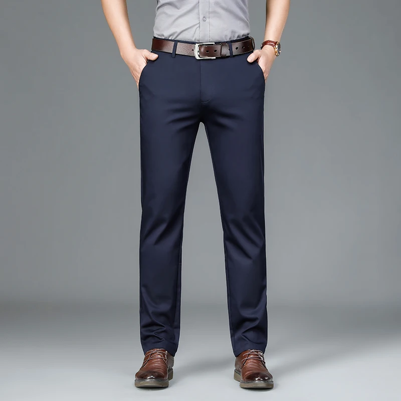 Pantalones informales sueltos para hombre, pantalones finos de negocios, traje de oficina, Pantalones rectos de mediana edad, pantalones formales de talla grande, Verano